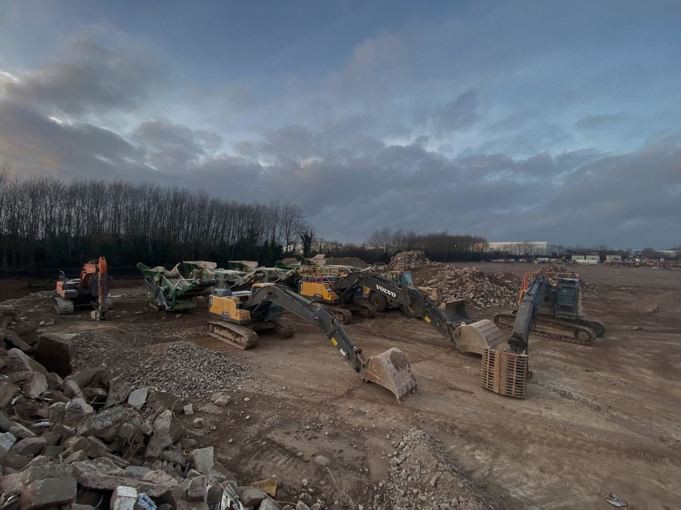 Excavators and crushing plant working across the Goliath Warehouse site